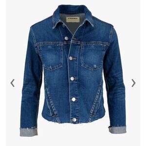 L’Agence Janelle Slim Raw-Edge Denim Jacket in “Authentique”